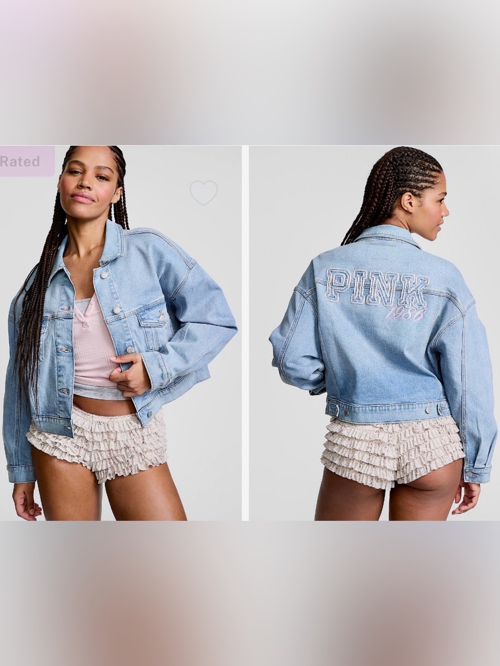 PINK Victoria's Secret Light Blue 1986 Embroidered Denim Jacket M NWT